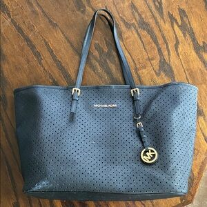 Michael Kors Black Perforated Tote with Gold Accents